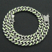 潮人男士满钻滴油夜光古巴链项链 欧美嘻哈朋克个性街头配饰饰品