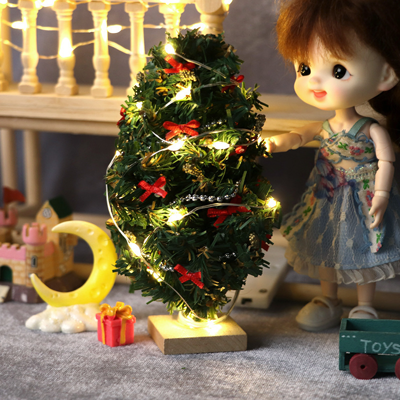 1:12娃娃屋dollhouse迷你家具圣诞节微场景模型摆件暖光led彩灯串