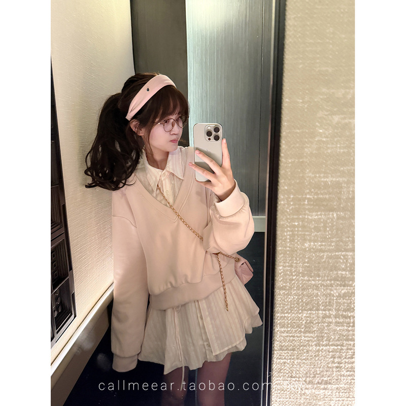 CallmeEar//【告白诗篇】粉色条纹长袖收腰衬衫连衣裙女早秋裙子|undefined