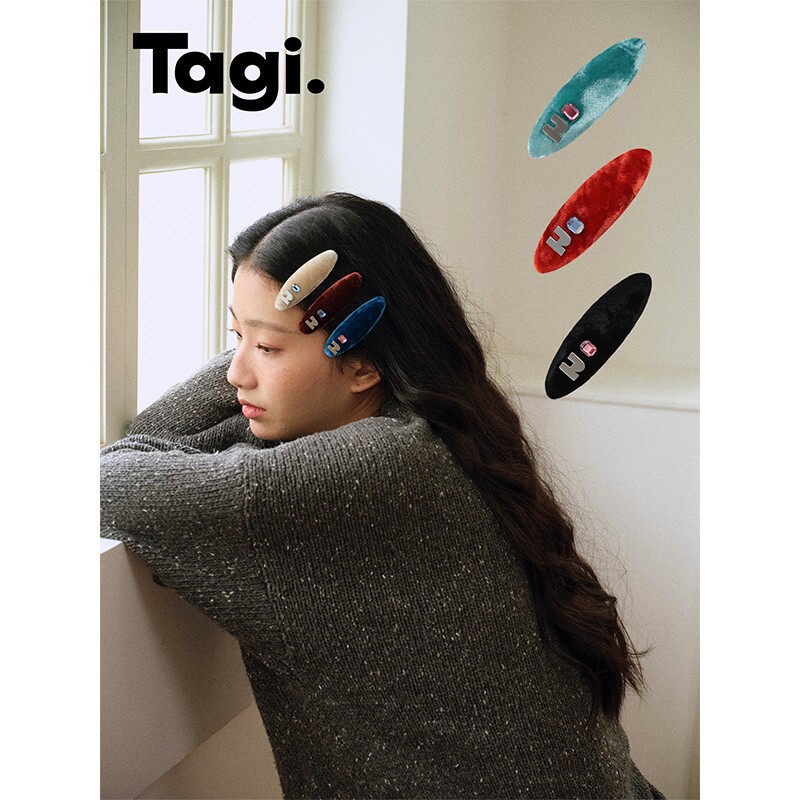 Tagi.丝绒《i》想象彩色钻鼓鼓复古真丝质感发夹饰品头饰|undefined