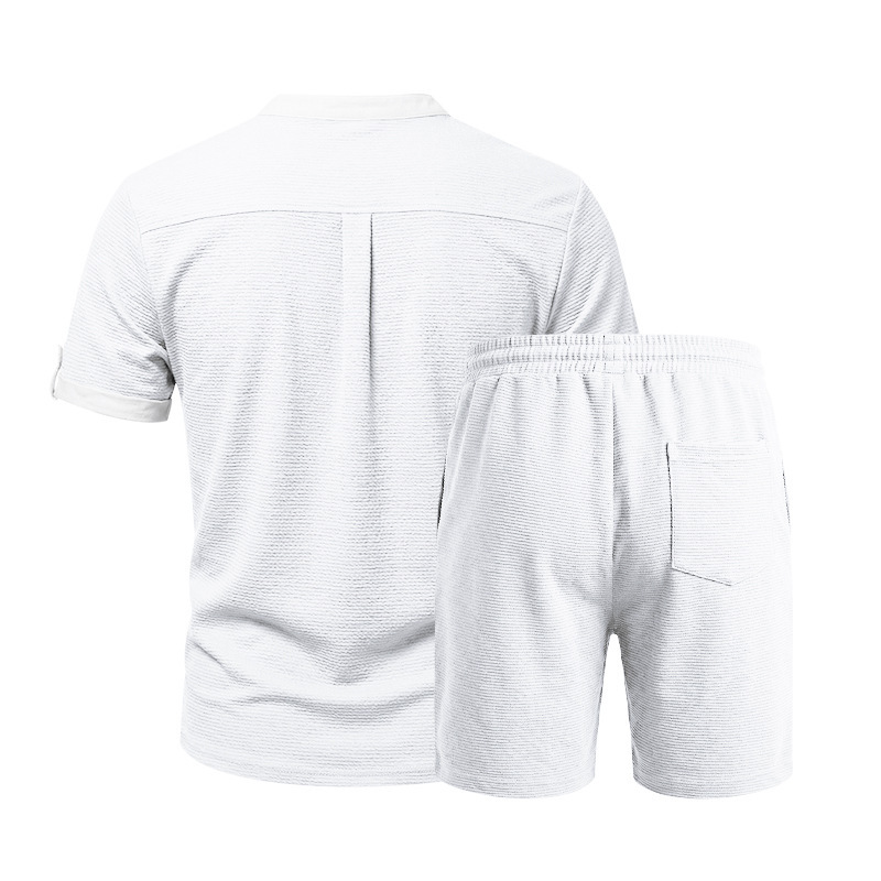 Men's Casual Henley Short Sleeve T-Shirt And Shorts Set Comfort-Focused Polyester Design for Summer_viptrois.com