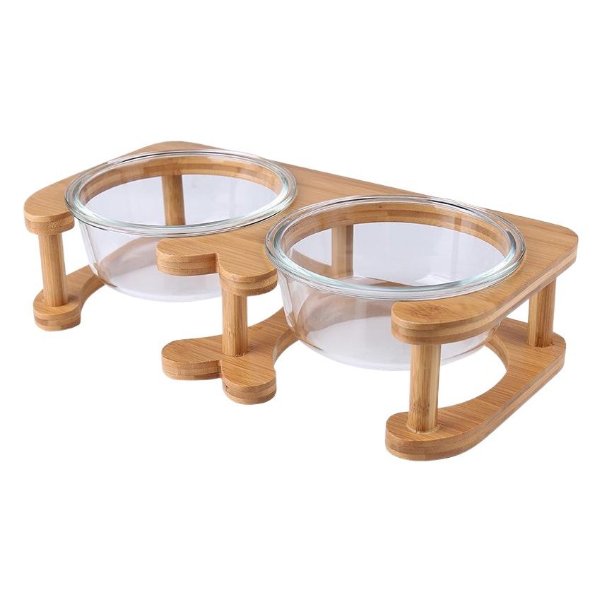 Tazón de vidrio para gatos tazón de comida para gatos tazón para perros tazón para beber tazón doble tazón de protección cervical vidrio para mascotas