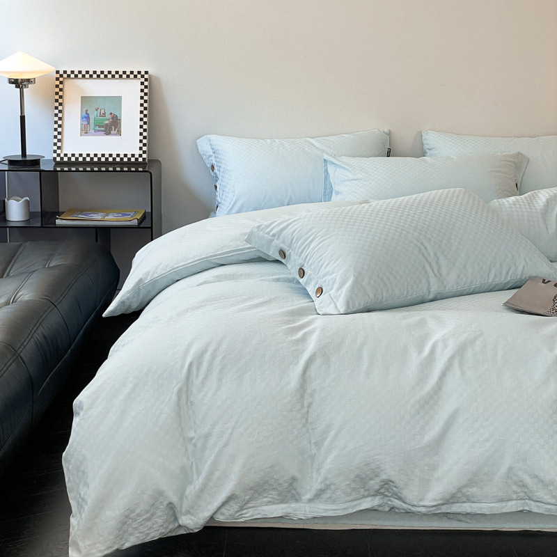 Luz de lujo jacquard de algodón de fibra larga satén conjunto de cuatro piezas 100 algodón puro color a juego cama de cuatro piezas de estilo nórdico cubierta de la colcha hoja de cama