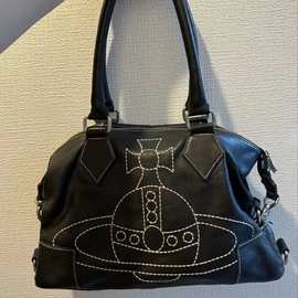 西太后中古托特包土星Logo油蜡皮绣线款机车包小众设计通勤百搭包