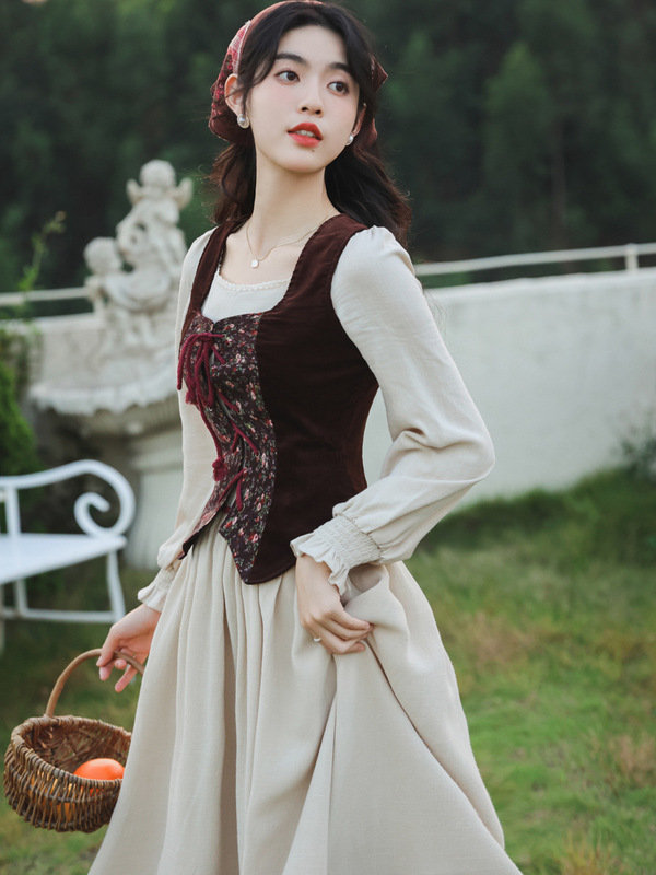 French pastoral style photography suit retro Mori style overlapping dress niche design sense court lolita dress