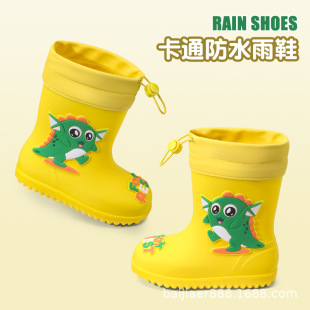 2024 new children's rain boots women's rain boots non-slip fleece-lined waterproof shoes girls baby children's kindergarten water shoes