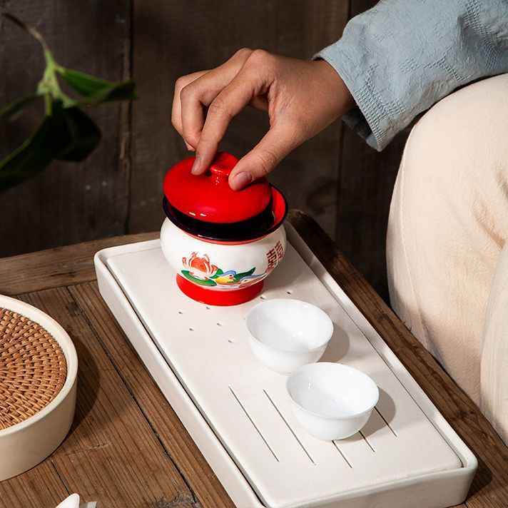 Nuevo cuenco de té de cerámica Kung Fu Taza de té hogar nostálgico con tapa de té