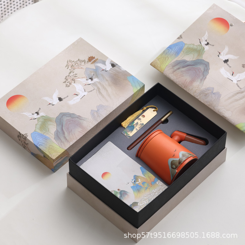 Taza de cerámica Jiangshan set de regalo de taza de marca de filtro de taza de agua de negocios de talla LOGO publicidad al por mayor