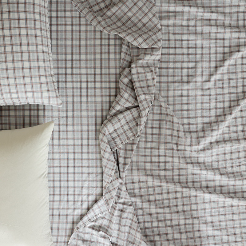 Nordic Minimalist Plaid Cotton Fitted Sheet For Single Bed_voghion.com