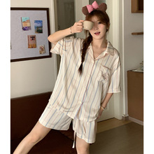 夏季新款丘比特之箭睡衣冰丝居家简约休闲套装情侣家居服可外穿