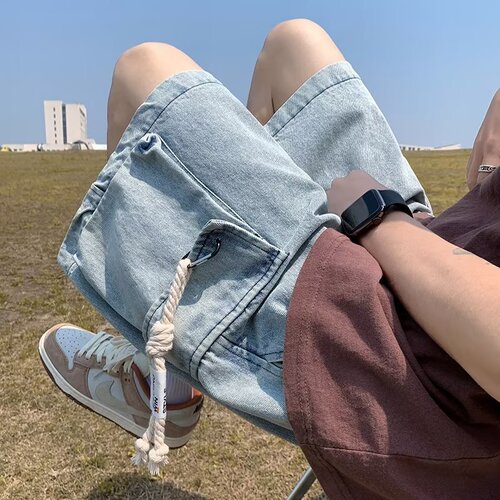 American Retro Workwear Denim Shorts for Men - Summer Loose Fit Multi-Pocket Five-Finger Pants - Trendy Brand Casual Thin Pants