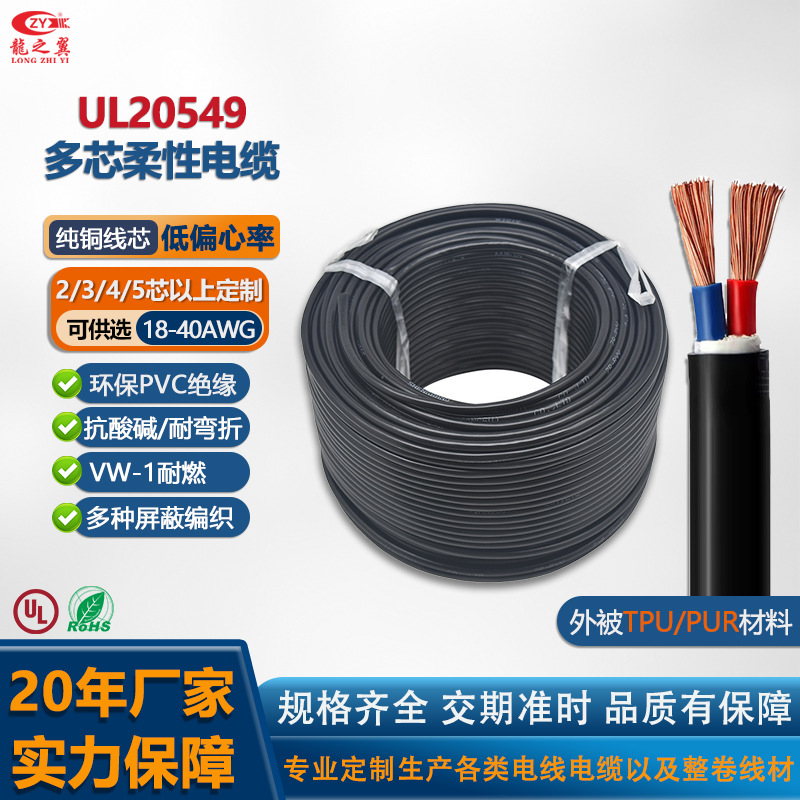 UL20549屏蔽信号电缆TPU/PUR材质耐磨耐酸碱 机床电子设备连接线