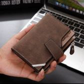 Men's Short Wallet, Business Simple Design, Patchwork Leather Wallet, Multi-Card Slot, Zipper Style, Fashionable Buckle Wallet
