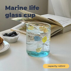 韓国式青い海洋貝殻グラス高ホウ素シリコン耐熱かわいいカップコーヒーカップ牛乳カップ