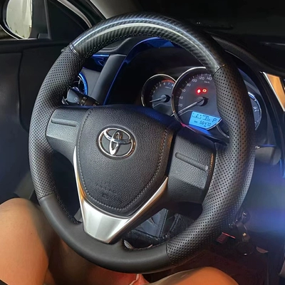 14-17-18 Toyota Corolla Steering wheel cover - toyota-rav4-rongfang-13-12-point-light-carbon-fiber-6-point-black-leather-plain-weave-left-and-right-black-leather-perforationsblack-stitchingreal-super-fiber