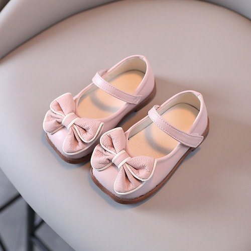2024 Korean Spring and Autumn Children's Small Leather Shoes Casual Baby Square Mouth Shoes Bow Girls Princess Shoes Small Single Shoes Trendy