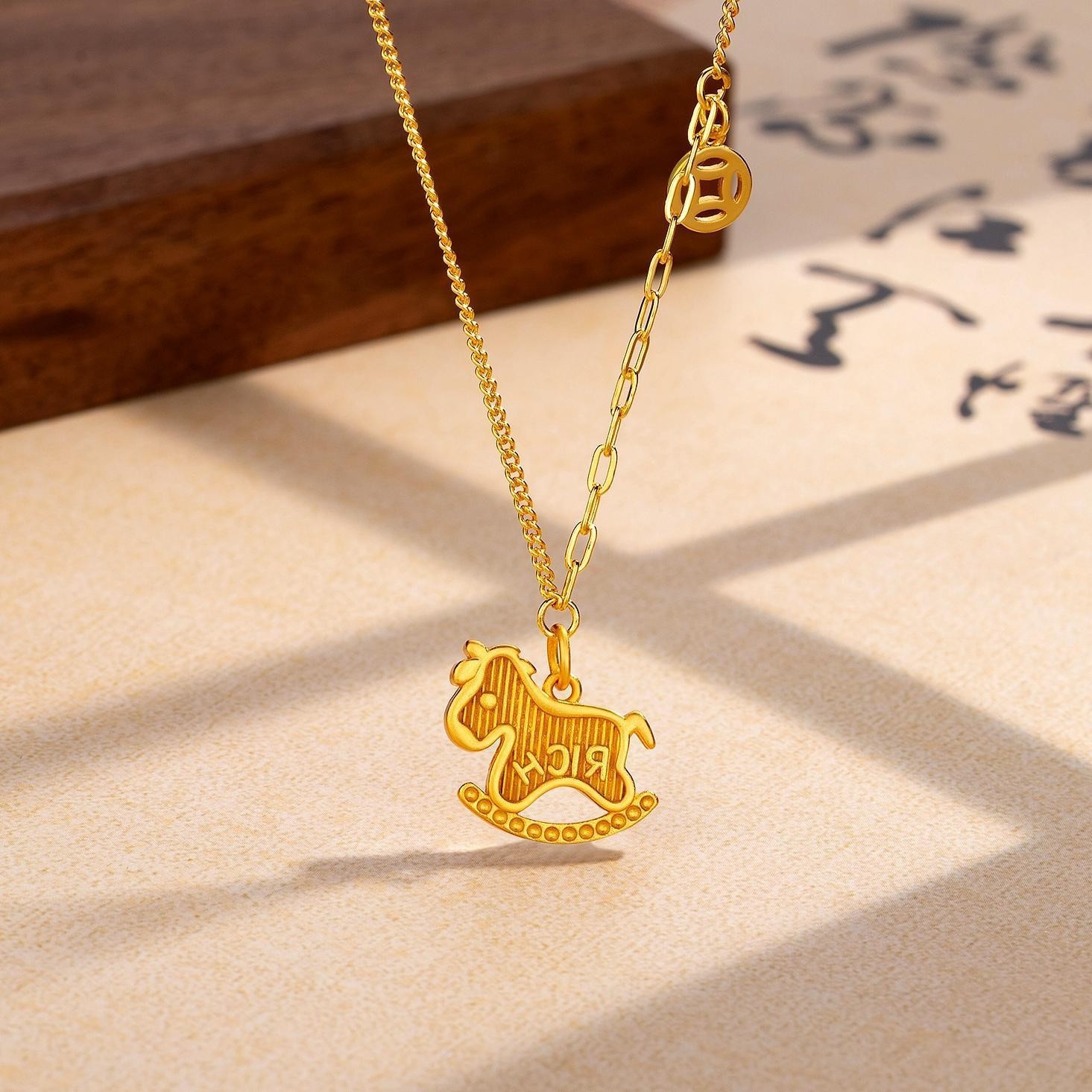 Collier INS Cute Pony, élégant, léger, luxueux et polyvalent, avec pendentif cheval en bois, style identique pour femme._voghion.com
