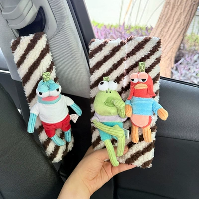 Spongebob Squarepants Bikini Bottom Residents Car Seat Shoulder Protector Plush Doll Seatbelt Decoration Anti-Strangle Imitation Shoulder Pad
