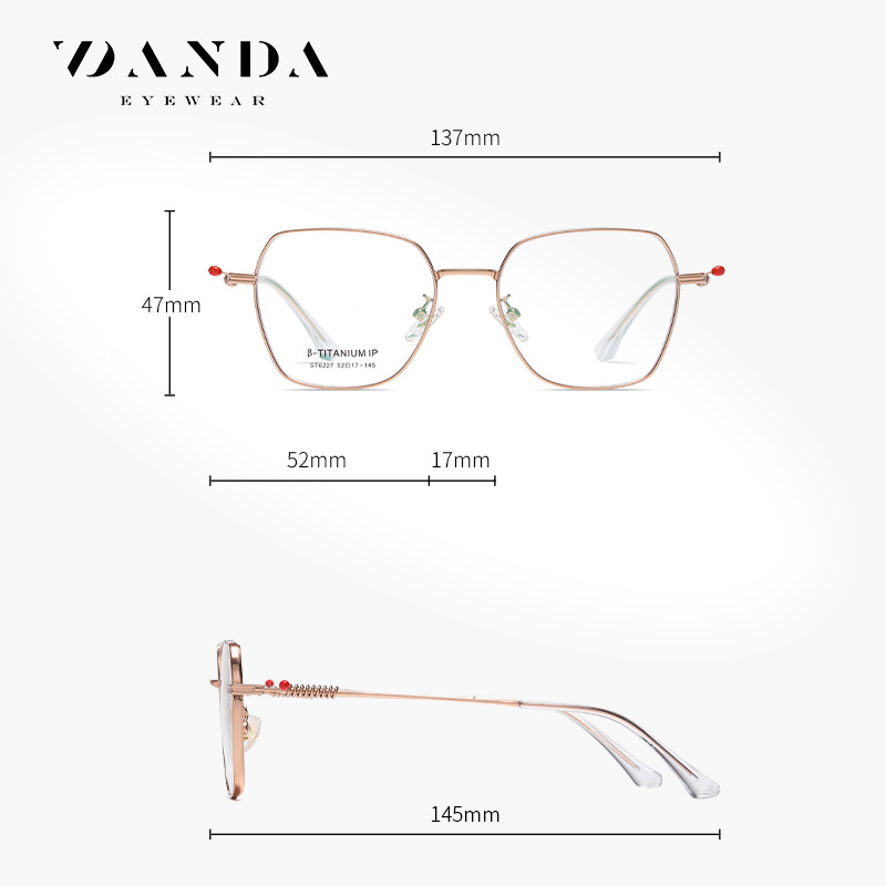 Spot nuevo soporte óptico de titanio ST6227 moda hombres y mujeres con el mismo estilo espejo plano con marco cuadrado IP galvanoplastia con marco grande miopía