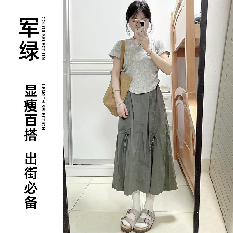 美式复古伞兵工装半身裙女夏季2025新款高腰显瘦a字速干运动长裙|undefined