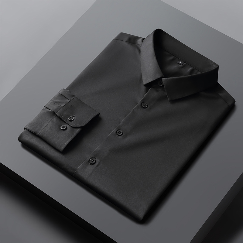 Men's Shirt Men's Elastic Slim-fit Business Men's Non-ironing Shirt Solid Color Square Collar Dress New Style Shirt Men's Long Sleeve