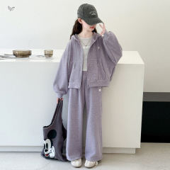 女童套装春秋装2025年新款中大童连帽外套阔腿裤两件套休闲运动服