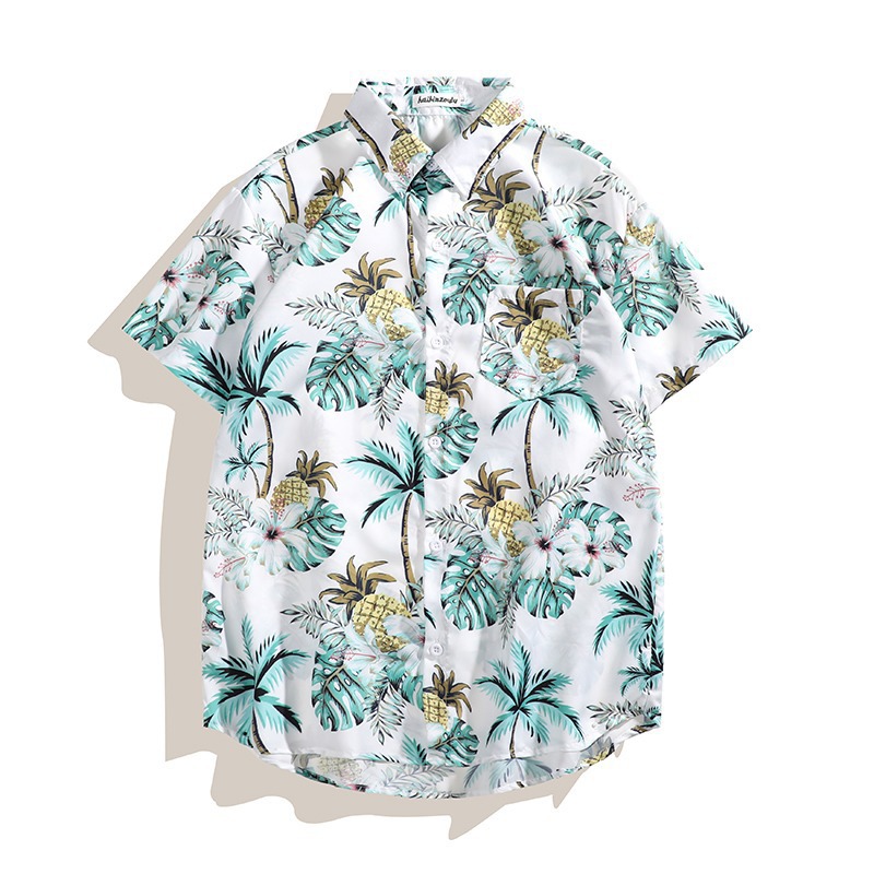 Men's Hawaiian Print Shirt And Shorts Set, Lightweight Breathable Linen Blend Beach Vacation Outfit, Casual Short Sleeve Button Down Shirt_viptrois.com