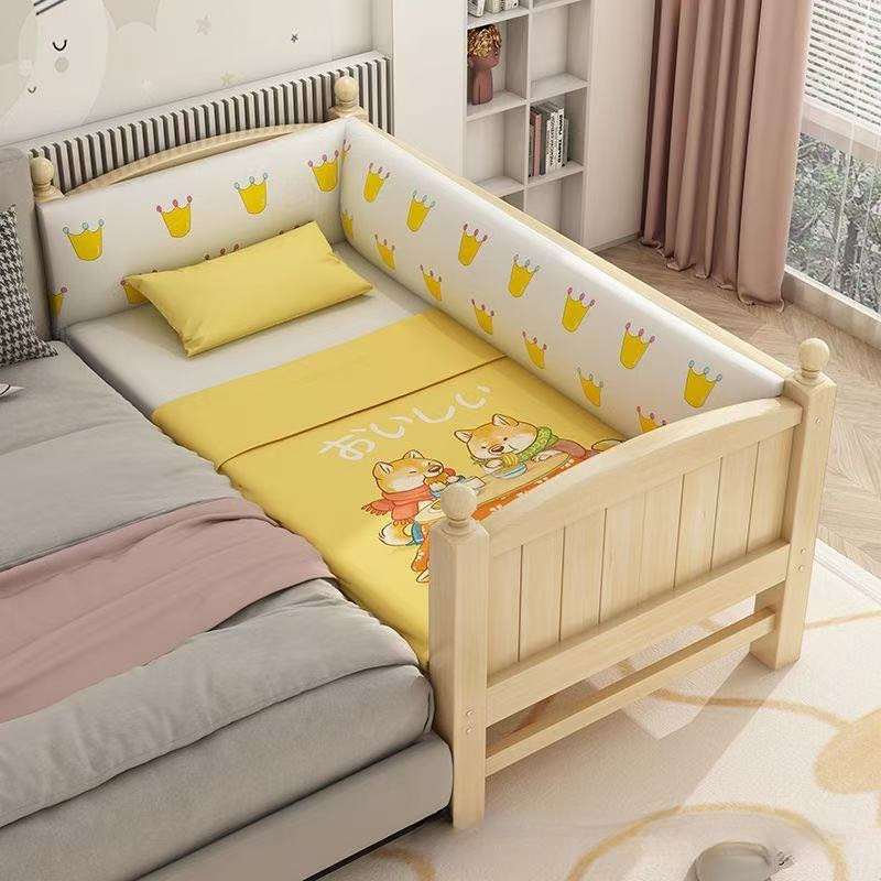 ⭐ Spliced ​​Bed Children's Bed Crib Solid Wood Furniture Baby Single Children's Bedside Nap Bed Modern Simple Light