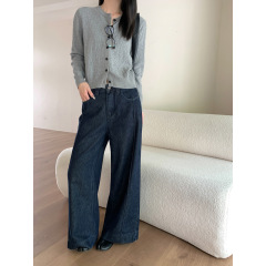 GAGD老钱松弛感柔软天丝九分直筒牛仔裤女简约分割线条垂感阔腿裤