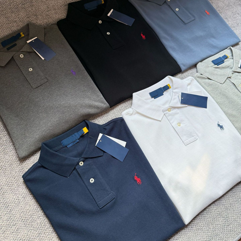 Rl Raff Pony Embroider Business Casual Men's Lapel Polo Shirt Short-Sleeved Summer New T-Shirt