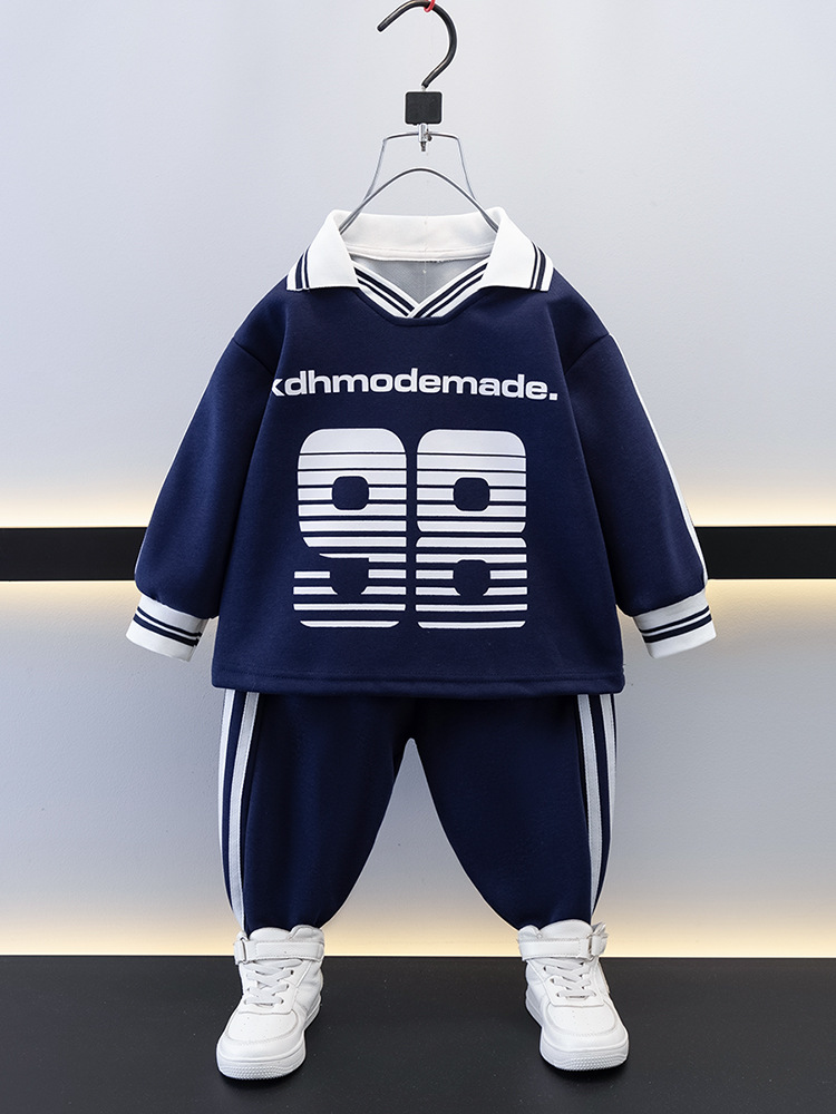 7688 Traje de suéter fresco de moda para niños Primavera y otoño Manga larga suelta deportiva Traje de dos piezas 2025 Nueva ropa casual para niños