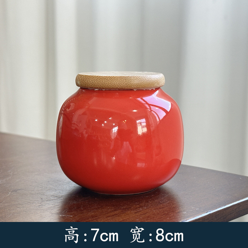 붉은 유약 대나무 뚜껑 차 캔