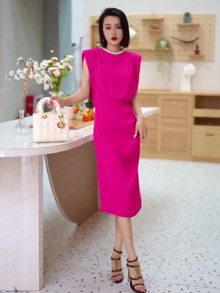 Đầm ôm body nữ lưng trần phong cách Pháp tay ngắn mùa hè — Váy hồng hoa hồng, váy đen chi tiết 6