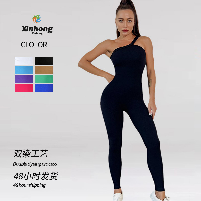 Spring Yoga Bodysuit New Seamless Fitness Sports Yoga Set European and American Cross-border Set Sweat-absorbent Tight Set