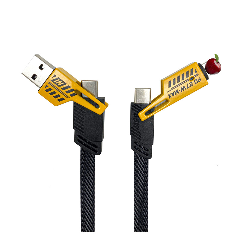 Cable de datos mecha cuatro en uno, cable de carga súper rápido, dos veces, aleación de zinc, transmisión múltiple tipo c para automóvil