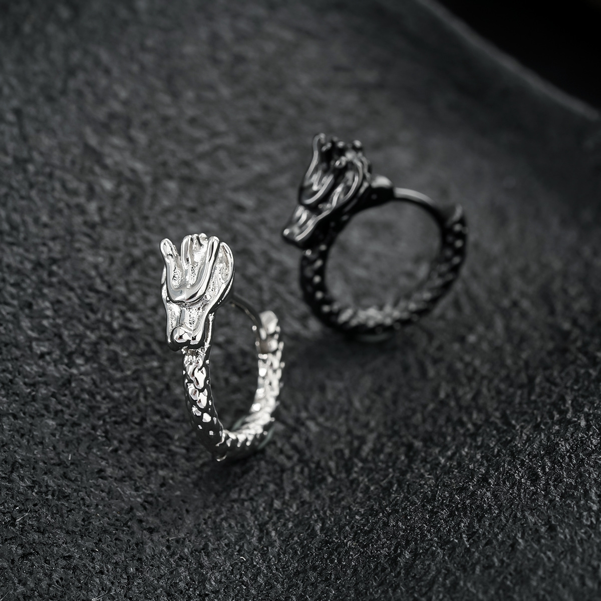 Retro Chinese Dragon Earrings Men's Trendy Earrings Handsome High-End Fashion Earrings Ethnic Style Yiwu Hot-Selling Accessories