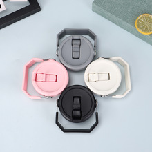 跨境304不锈钢汽车杯盖带提手简约塑料盖带吸管密封防漏温杯盖