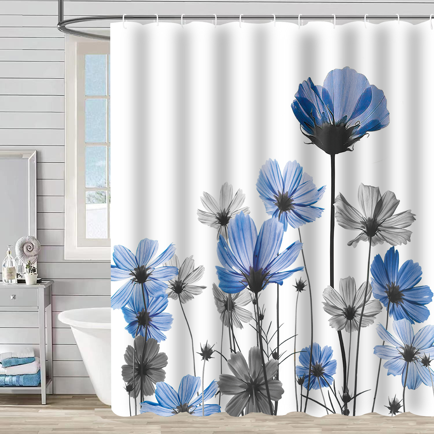 Retro Pastoral Flower Polyester Composite Needle Punched Cotton Shower Curtain display picture 2