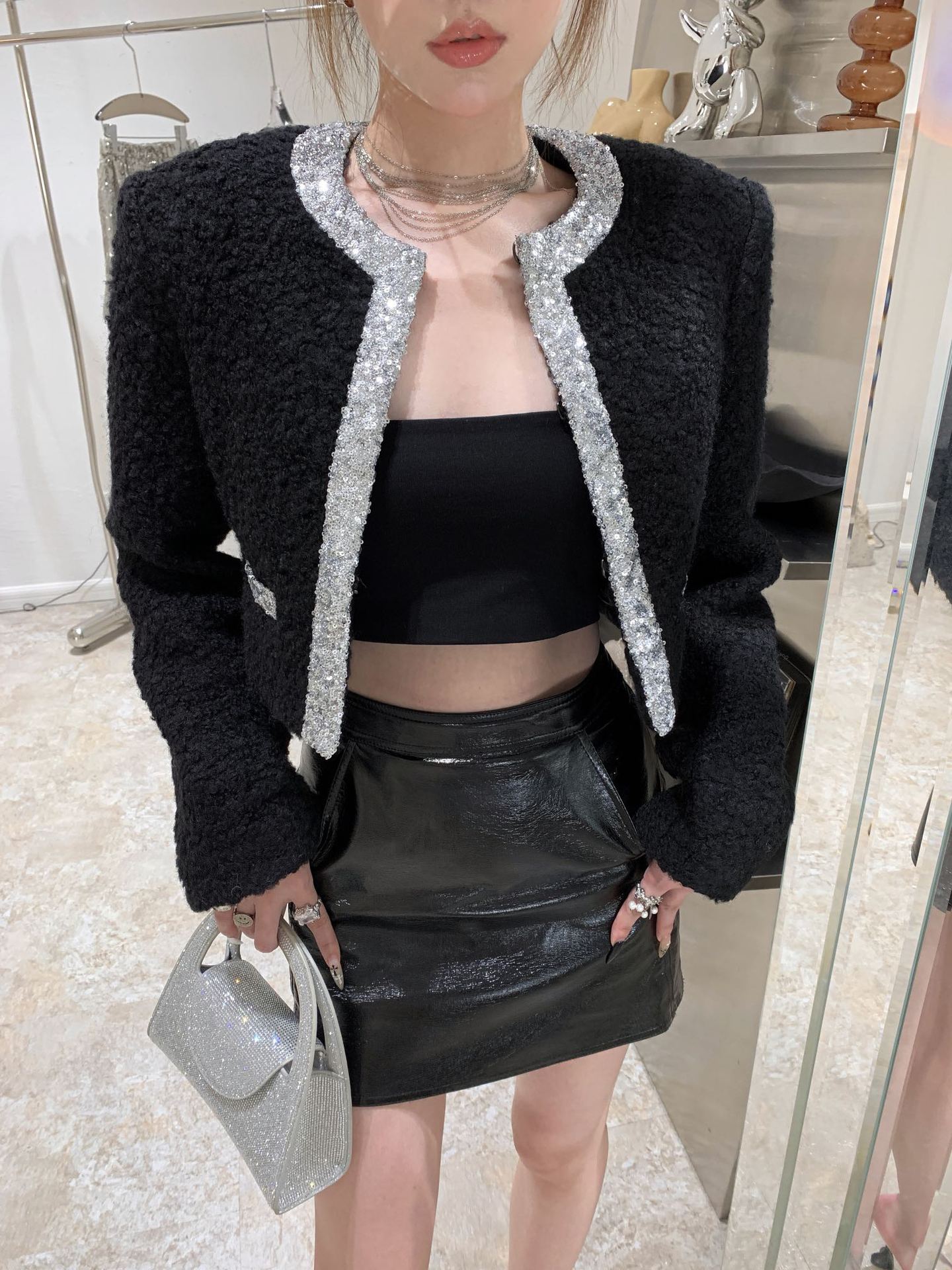 Chaqueta Corta de Estilo Elegante con Lentejuelas para Mujer