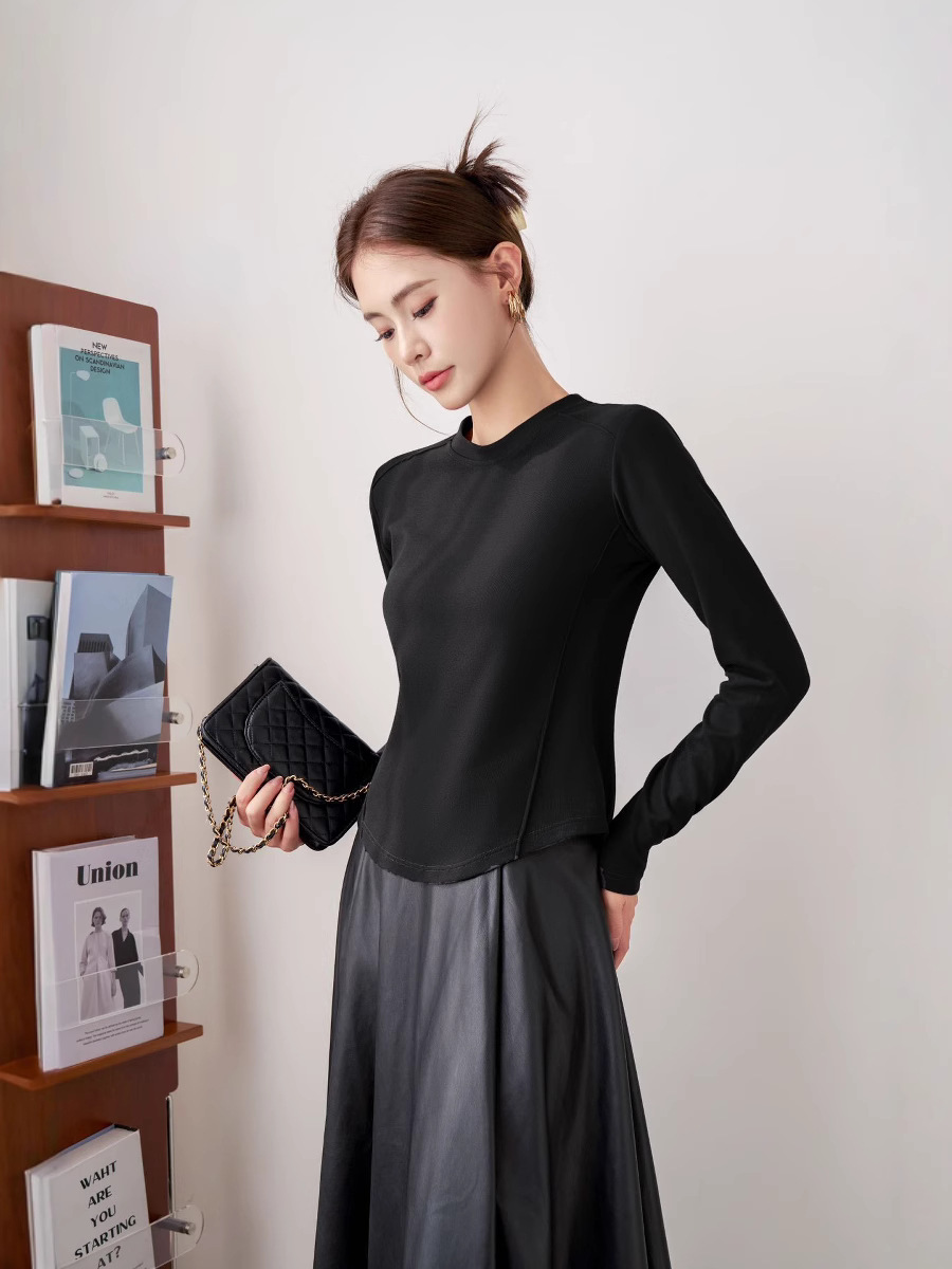 Fishbone base shirt 2025 Korean version with right shoulder design
