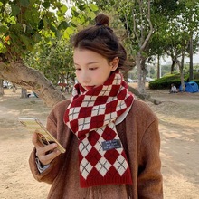 红色围巾女冬季高级感百搭格子圣诞节生日礼物新年礼针织毛线围脖