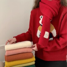 新年纯色复古针织圣诞围巾女冬季韩系氛围感秋冬加厚保暖情侣围脖