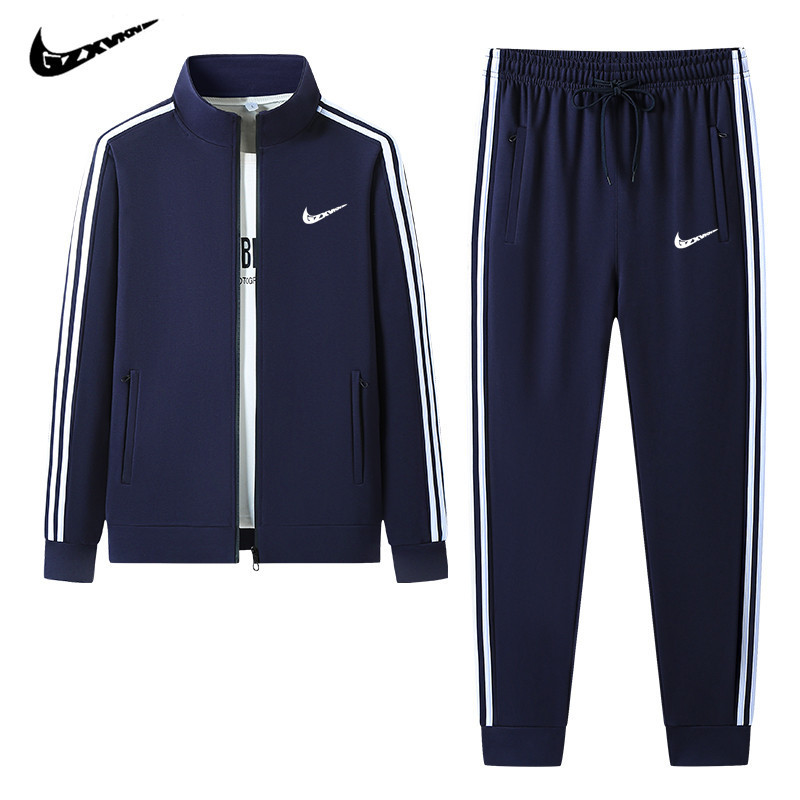 Cross-Border Spring and Autumn Casual Sportswear Suit for Men, Cardigan with Stand Collar, Contrasting Colors, Loose Fit, Large Size, Three Stripes, Men's Two-Piece Set Cross-Border Spring and Autumn Casual Sportswear Suit for Men, Cardigan with Stand Collar, Contrasting Colors, Loose Fit, Large Size, Three Stripes, Men's Two-Piece Set