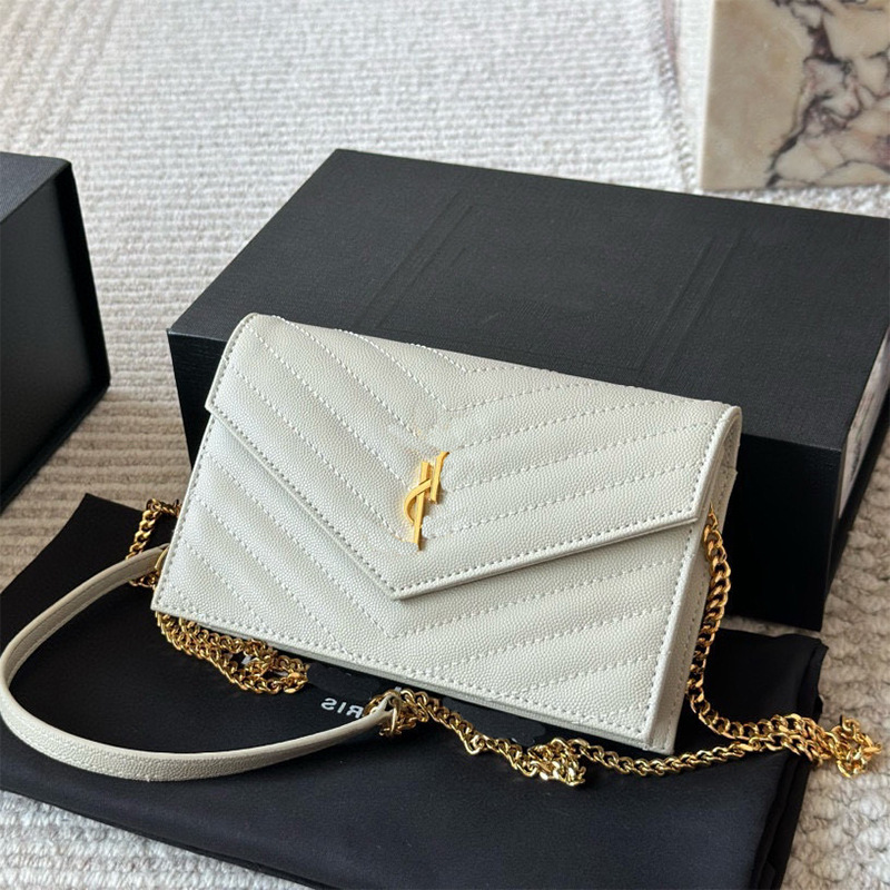 Women's 2025 New WOC Envelope Bag V-Quilted Chain Small Square Shoulder Crossbody Clutch Evening Bag - Thumbnail 8