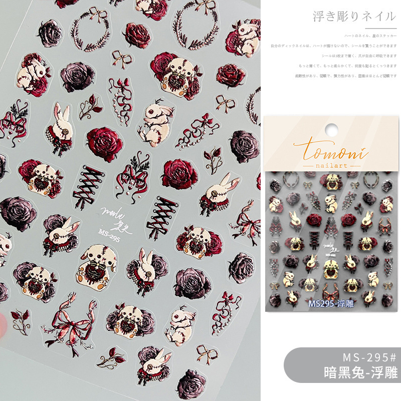 Papel adhesivo de uñas en línea popular conejo oscuro conejo violento estilo gótico chica caliente desgaste pegatina de uñas alivio tridimensional