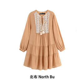 欧美工坊 外贸女装新款 ZA夏季修身显瘦长袖V领短连衣裙 3897093