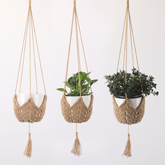 Cross-border Amazon gardening weaving creative flower pot mesh bag hemp rope hanging indoor and outdoor hook decorative hanging basket