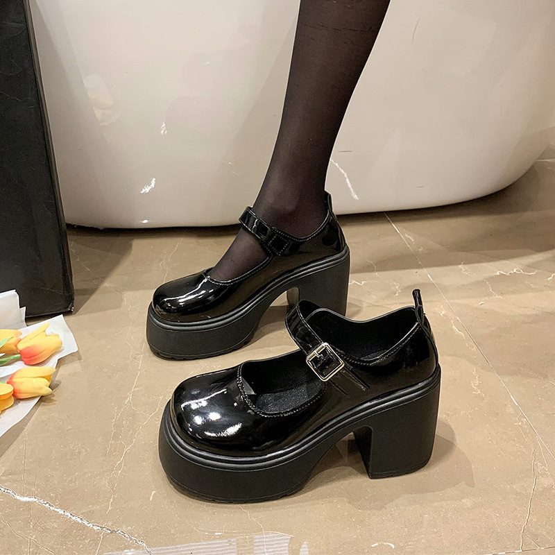 Bright High-heeled Leather Shoes 2025 Spring and Summer New Black Thick-heeled Platform Shoes All-match French Retro Women's Shoes Bright High-heeled Leather Shoes 2025 Spring and Summer New Black Thick-heeled Platform Shoes All-match French Retro Women's Shoes