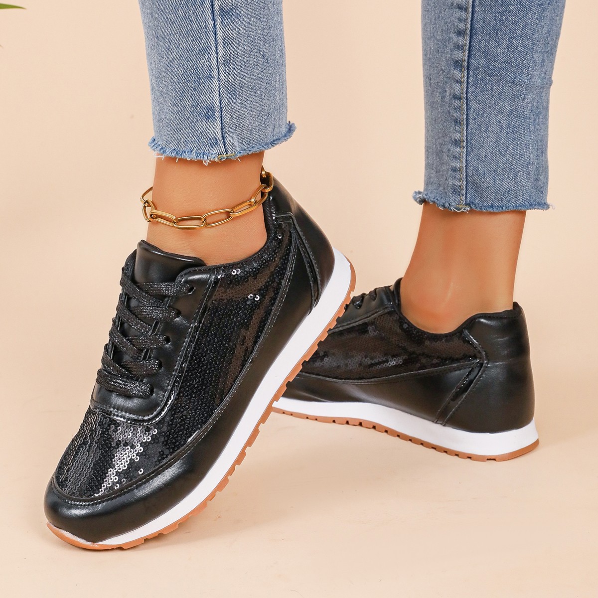 Women's Casual Sports Solid Color Sequins Round Toe Sports Shoes display picture 2