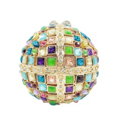 跨境新款七彩玻璃水鑽圓球包縷空鑲鑽晚宴包歐美宴會手拿女包bag